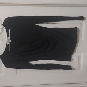 Long sleeved subtle black metallic gathered waist top